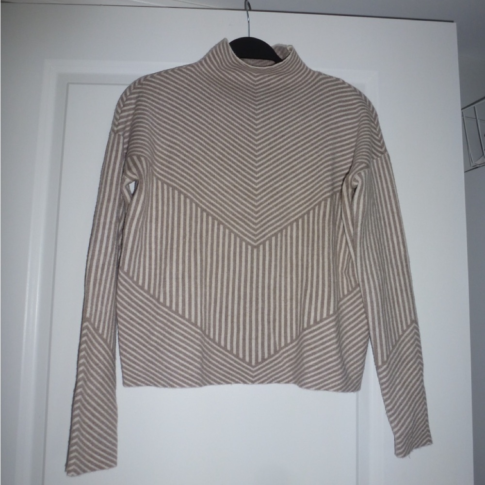 Cynthia Rowley Beige Striped Turtleneck Sweater
